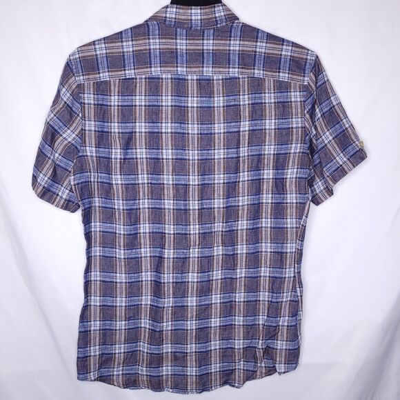 Baird McNutt Linen Shirt Mens Large Plaid Blue Murano - Picture 5 of 10